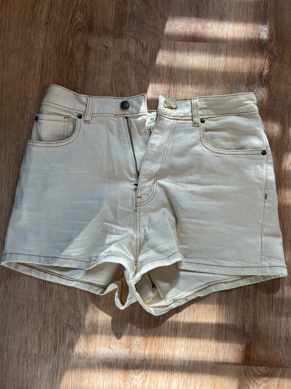Roxy High-Waist Cream Denim Shorts
